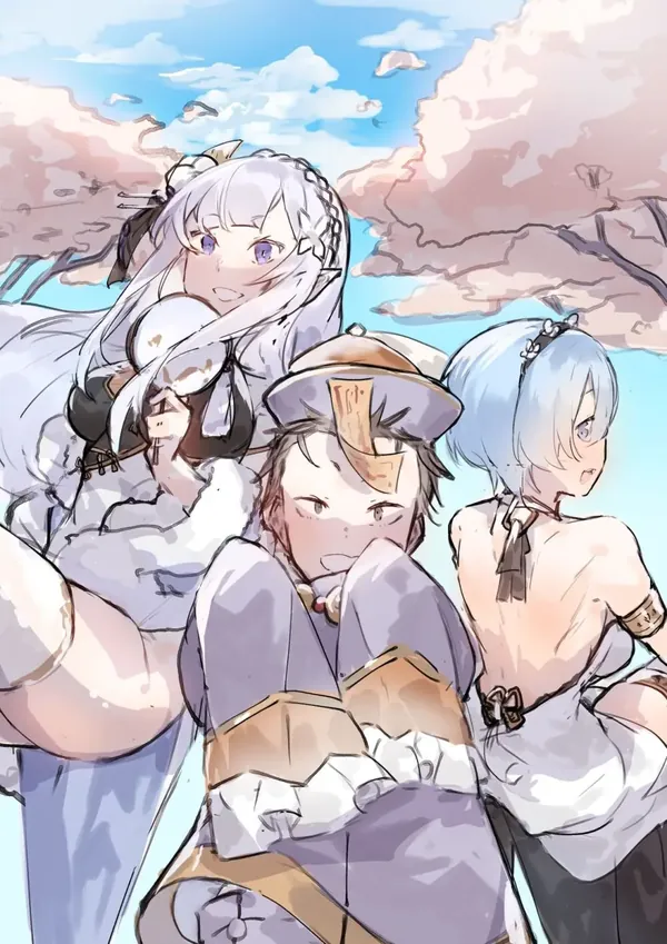Emilia, Rem and Subaru futanari 表紙